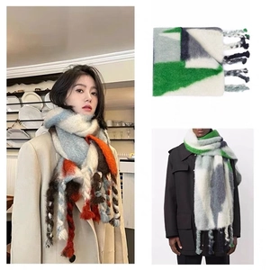 Thick colorful plaid scarf with chunky braided tassels for men and women in winter