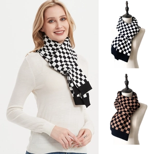 Checkerboard Pattern Knitted Winter Scarf Thick Warm Acrylic Long Neck Wrap Fashion Accessory