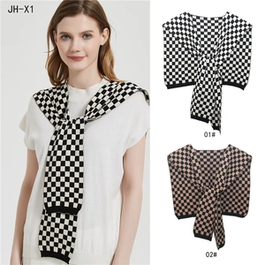 Knitted checkerboard shawl wrap for women available in black-white and coffee-black colors