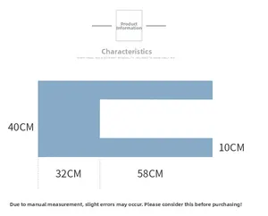 Size chart showing exact dimensions of the blue knitted shawl accessory in centimeters