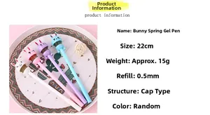 Close-up showing 22cm bunny spring gel pens with 0.5mm tips in macaron colors