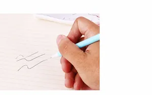 Close-up of 0.5mm needle tip black gel pen writing smoothly on lined paper