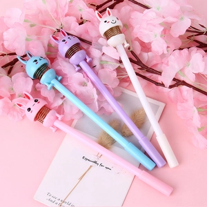 Creative Cartoon Rabbit Shaking Head Gel Pen With Metal Spring Stress Relief Black Ink Writing Pen For Students School Office Stationery
