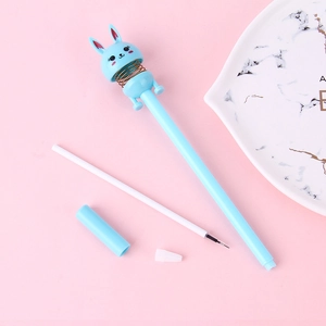 Cartoon shaking rabbit gel pen with decompression spring and needle tip black ink