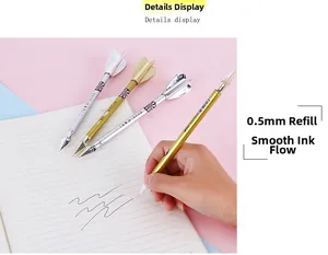 Close-up of dart-shaped neutral pens with 0.5mm nibs in gold and silver finishes