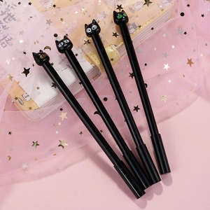 Cute Black Cat Gel Pen ABS 0.5 Needle Tip Smooth Writing Stationery For Students Office Black Ink Cartoon Animal Novelty