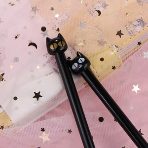 Cute black cat aesthetic gel pens with 0.5mm nib on dreamy sequin mesh background