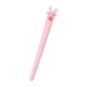Cute pink cartoon reindeer gel pen with decorative elk top for school and office supplies