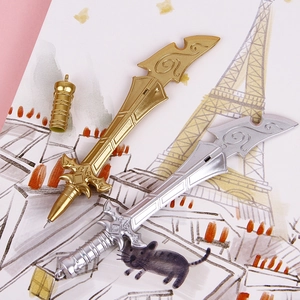 Creative sword-shaped 0.5mm black ink gel pens in gold and silver metallic finish
