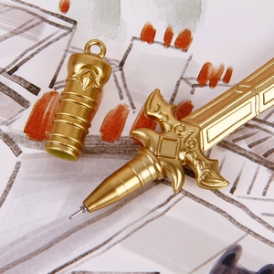 Creative gold sword-shaped gel pen with 0.5mm black ink for office and student use