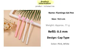 Detail view of 18.5cm flamingo gel pens with 0.5mm tip in pink and white colors