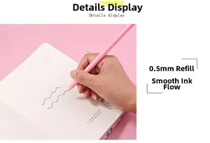 Detail of a 0.5mm pink gel pen showing smooth writing experience on a paper