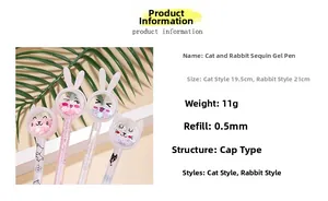 Detailed view of 0.5mm rabbit and cat neutral pens with sequin ear design and cap structure