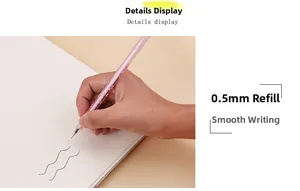 Detailed shot of a 0.5mm pink floral gel pen with a focus on smooth writing performance