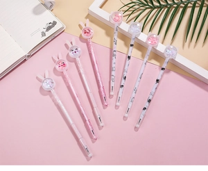 Detail of 8pcs cartoon gel pens with glitter bunny ears and cute cat patterns