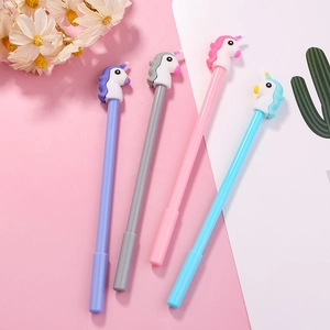 Unicorn-themed gel pens in four pastel colors with cute 3D silicone tops and fine nibs