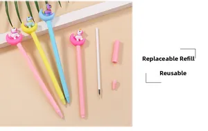 Detail of cute unicorn moon pens showing the replaceable refills and reusable parts