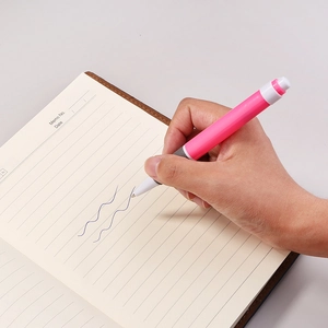Magenta retractable ballpoint pen with gray rubber grip for smooth writing comfort