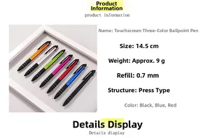 Details van 3-kleuren touchscreen balpen met 0,7 mm intrekbare penpunten