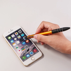 Orangefarbener Eingabestift mit schwarzem Griff zur präzisen Touch-Steuerung auf dem Smartphone
