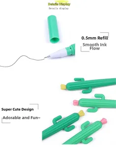 Detail showing 0.5mm tip of green cactus shaped gel pen with smooth ink flow