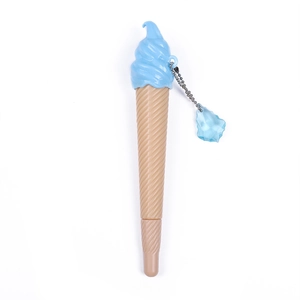 Cute blue ice cream cone gel pen with sparkling crystal pendant on a white background