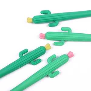 Creative green cactus pens with heart-shaped toppers on a clean white background