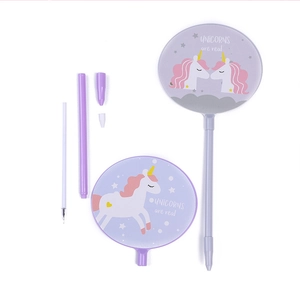 Unicorn fan ballpoint pen set in purple with replaceable ink and dreamlike design