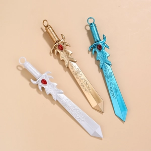 Creative sword-shaped neutral pens in gold, silver, and blue with red gemstone details