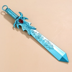 Creative fantasy sword gel pen with metallic blue finish and red gem detail