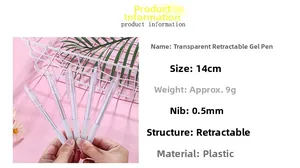 Detailed specifications of a 14cm clear retractable gel pen with 0.5mm tip size