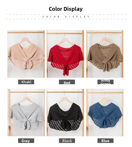 Color display of knitted hollow shawls in khaki, red, green, gray, black and blue
