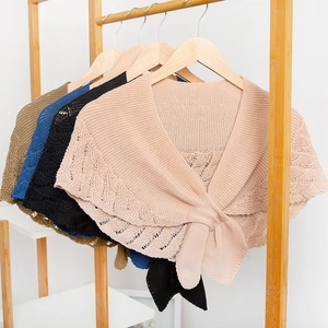 Women Fashion Rayon Knitted Hollow Out Shawl Scarf Thin Solid Color False Collar Shoulder Wrap For Spring Autumn