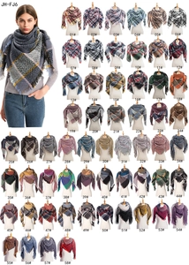 Detailed grid showing multi-color plaid tassel scarves with 58 variant color patterns
