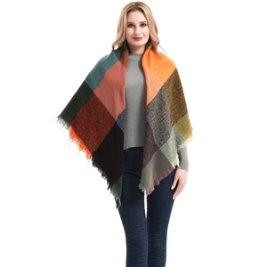 Thick plaid winter scarf with fringe tassels for men and women in colorful check patterns