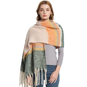 Dames Winter Dikke Geruite Sjaal Zacht Bouclé Garen Kleurblok Omslagdoek Met Lange Kwastjes Warm Casual Mode Herfst Winter