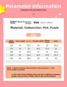 Detailed size chart for girls summer tulle dress listing measurements from 110 to 150 cm