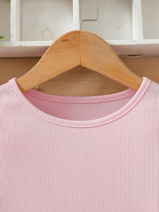 Robe de princesse rose à manches courtes pour filles avec col rond et maille côtelée