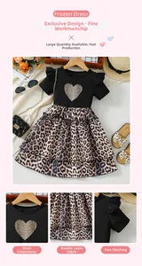 Detail of baby girl dress showing leopard heart patch and layered tulle skirt mesh
