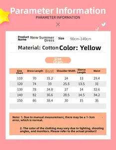 Detailed size chart for girls floral summer dress with measurements in centimeters
