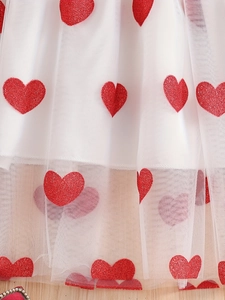Robe de princesse rouge avec motifs de cœurs pour filles en tulle et paillettes