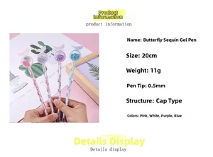 Détails des pointes de stylo papillon à paillettes et des jolis motifs colorés pastel
