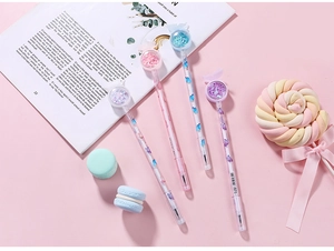 Détails des stylos à paillettes papillon macaron avec capuchons décoratifs liquides