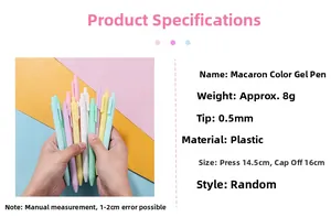 Detailed view of macaron color 0.5mm gel pens with precise technical specifications