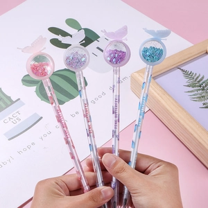 Stylos À Encre Gel Dessin Animé Avec Paillettes Sable Mouvant Papillon Lune Décoration Plastique Fournitures Scolaires Enfants
