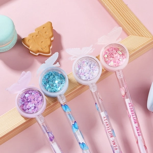 Lot de stylos gel papillon mignon avec paillettes en cœur et couleurs pastel pour écoliers