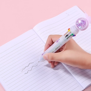 Cute 10-color retractable ballpoint pen with purple sequins and butterfly design