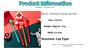 Detail of 0.5mm Christmas gel pens featuring Santa Claus and reindeer cartoon toppers