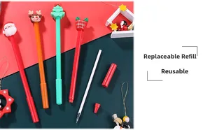 Detail of Christmas gel pens with reusable refills and festive silicone toppers