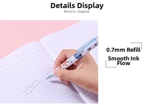 Close-up of 0.7mm Christmas ballpoint pen writing smoothly on paper with reindeer pattern